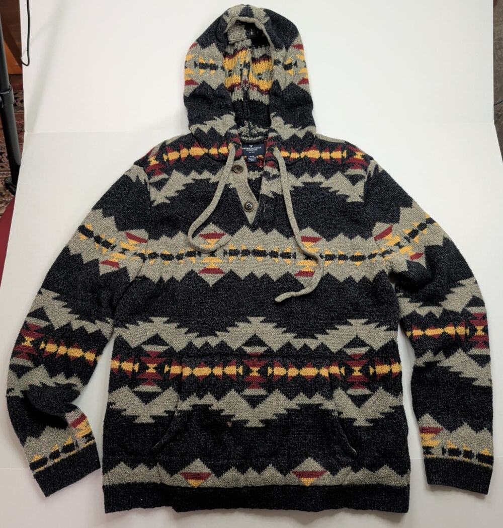 American Eagle Outfitters Men’s M Gray Soft Sweater Hoodie Southwest Aztec Print